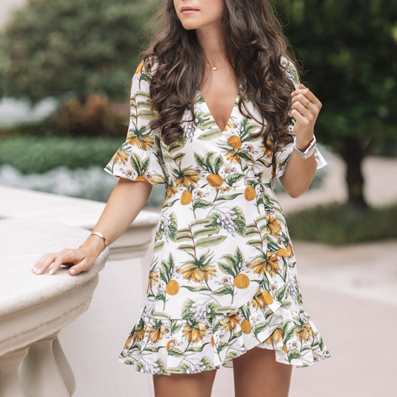 lost + wander Dresses & Skirts - Lost + Wander Lemon Wrap Dress Ruffle Mini Short Sleeve Women's M